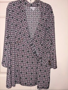 Charter Club Black and Pink Printed Wrap Blouse